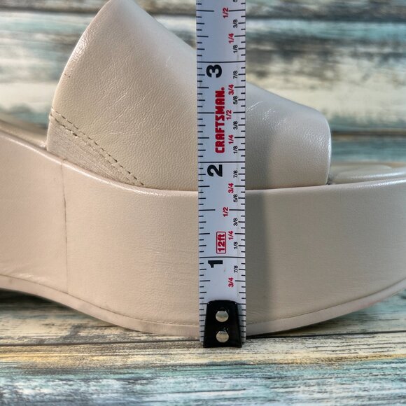 VINCE. Polina Platform Slide Sandal Womens Sz 6M Beige All Leather Slip On Wedge - Picture 9 of 12